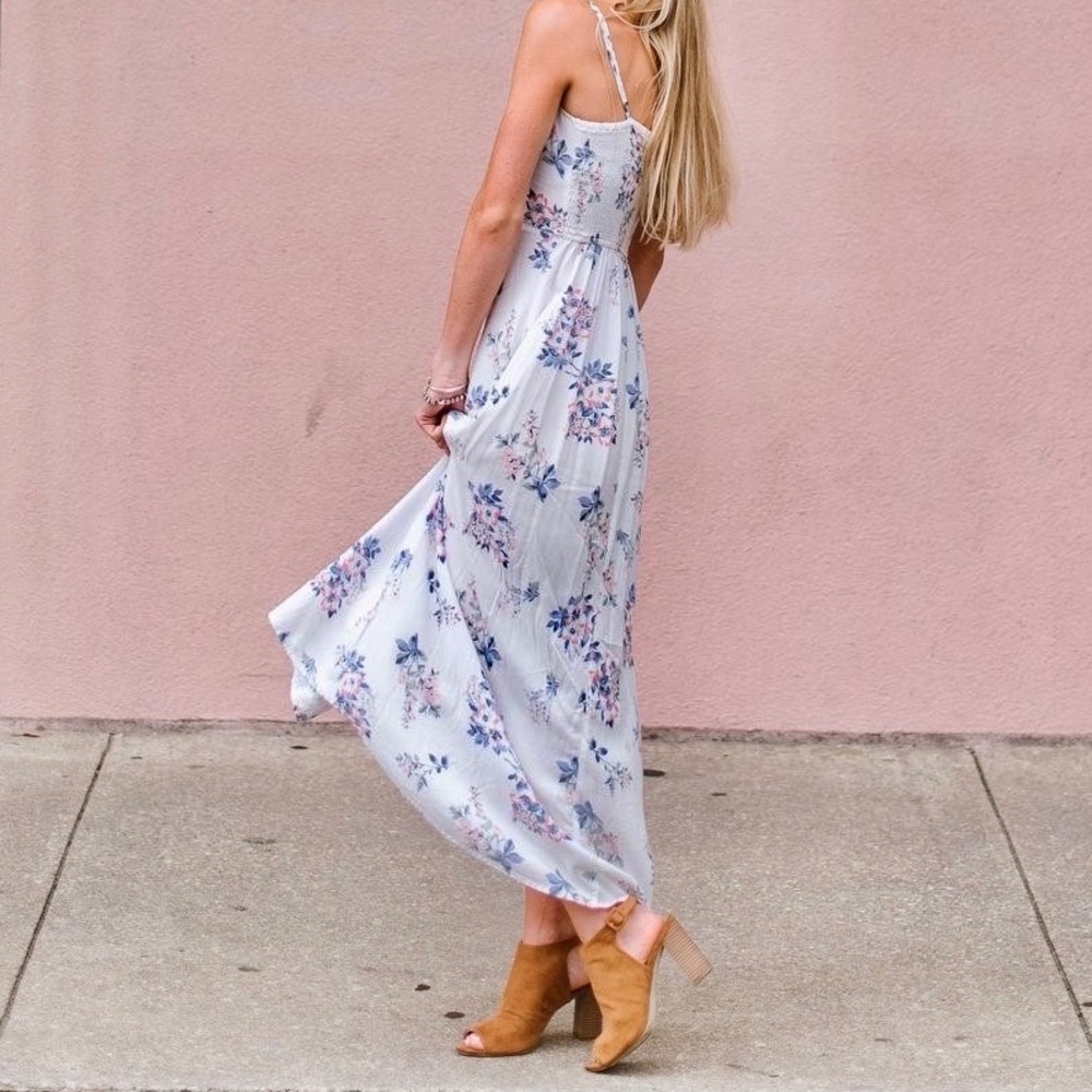 White Floral Button Up Dress